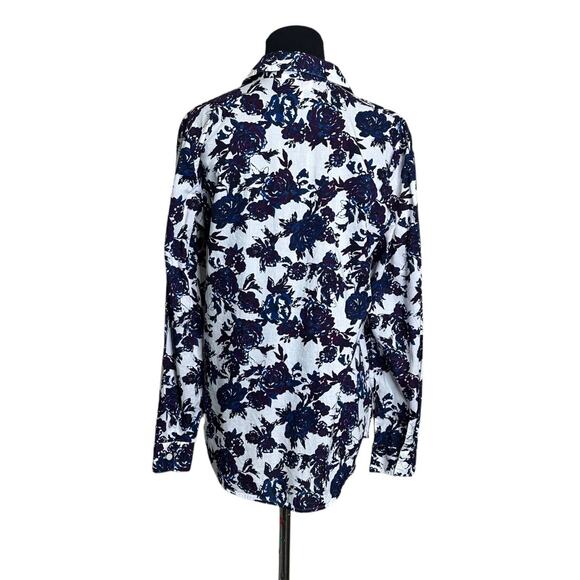 Loft blue floral on white buttoned long sleeves blouse size small - Picture 3 of 8